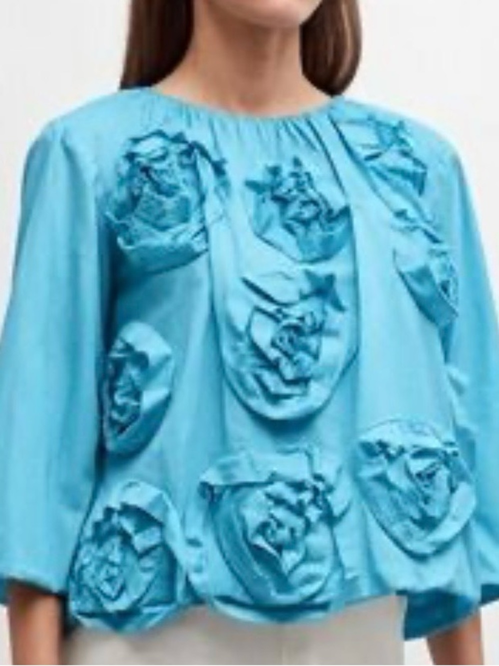 Frances Valentine Turquoise Blue Floral Emily Blouse Cotton Med